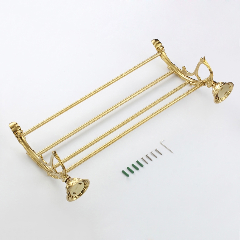 Atre Royal Bathroom Solid Brass Wall Mounted Four-Rod Towel Rack Shelf for Bathroom in Gold window image