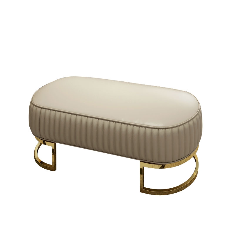 Modern Faux Leather Beige Upholstered Tufted Bench Gold Metal Bench Small window image
