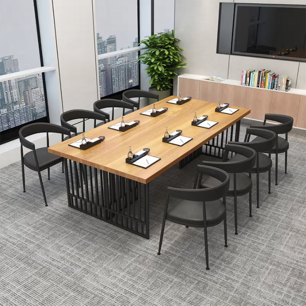 55" Solid Wood Writing Desk Rectangular Office Desk Metal Frame window image