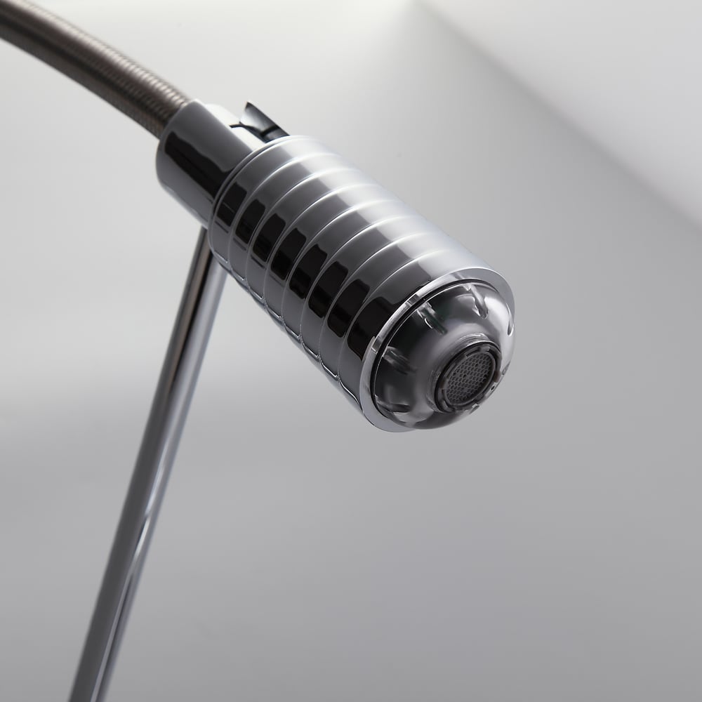 Trins LED Single-Handle Commercial Spring Kitchen Sink Faucet with Pull Down Spray Chrome window image