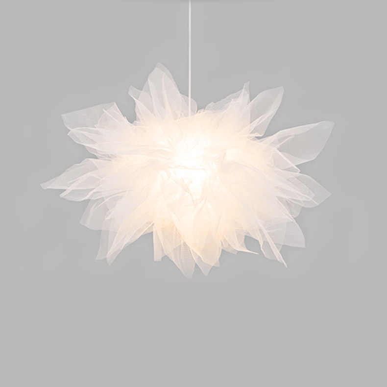 Modern Creative Flower Pendant Light Fabric Gauze Ceiling Light in White window image