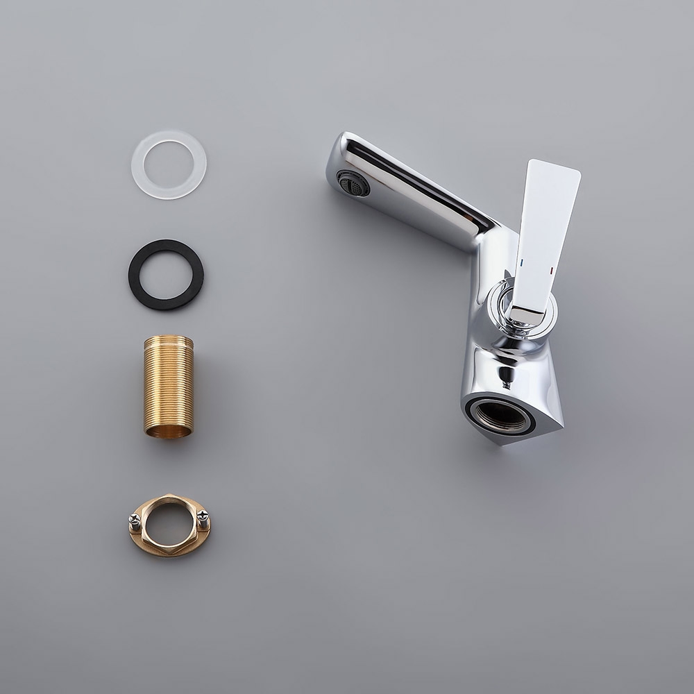 Modern One Hole Single Handle Brass Bathroom Basin Tap in Polished Chrome Solid Brass window image