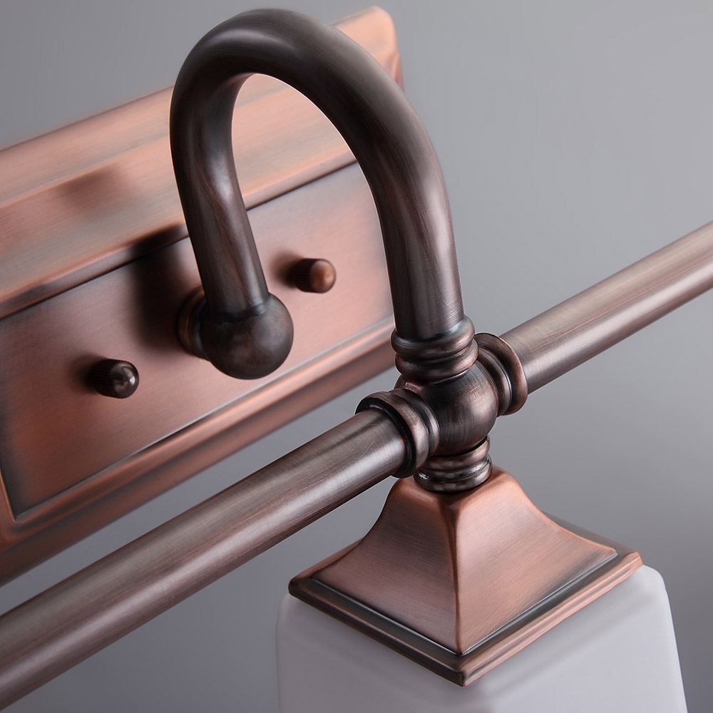 Retro Classic Antique Copper White Glass Square Shade 3-Light Indoor Lighting Bath Vanity Light window image