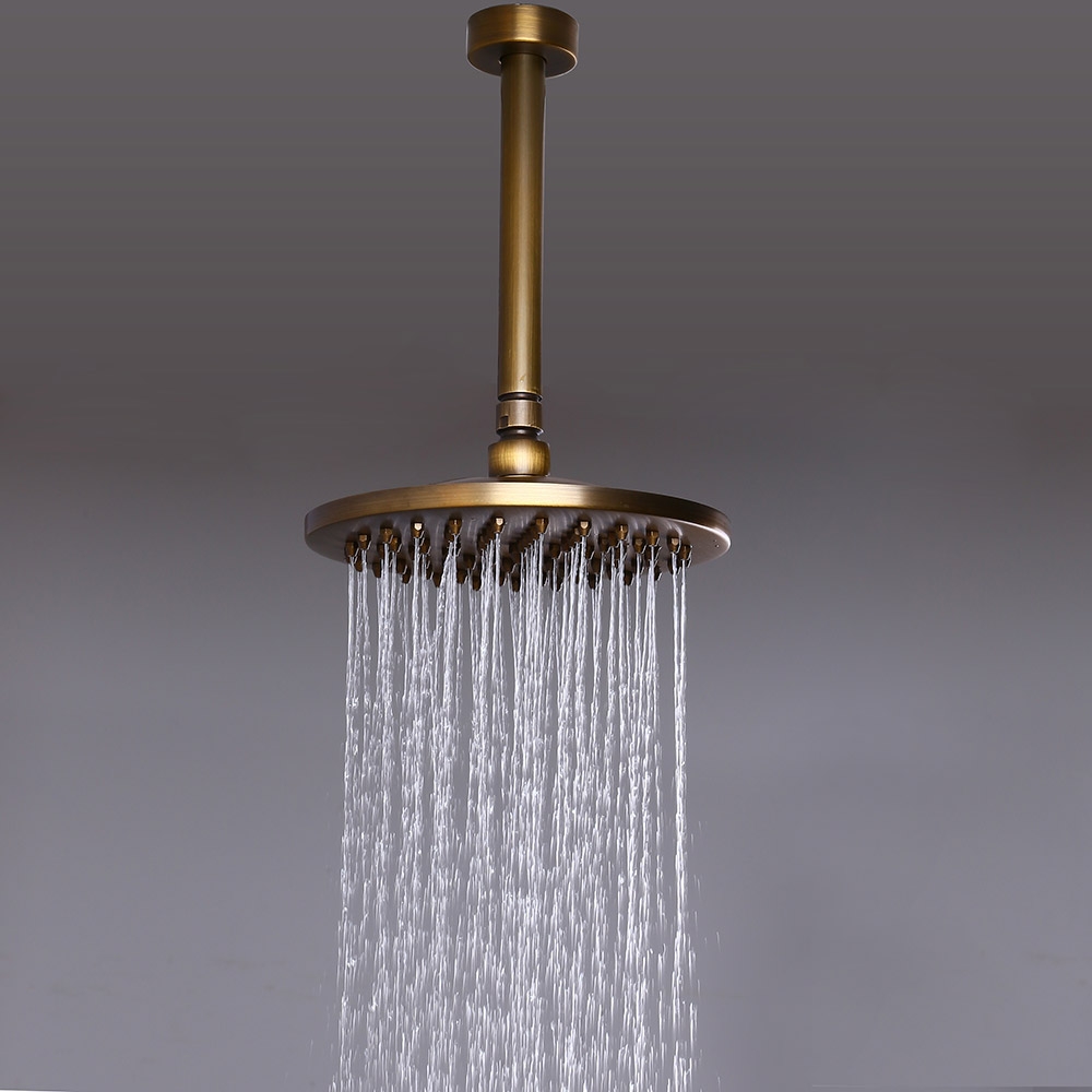 Brewst Antique Brass Ceiling Rain Shower Head Only Wall-Mount Shower System & Single Lever window image