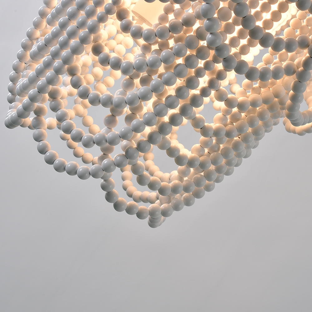 Rustic Farmhouse Wooden Bead Cascade 3-Light Chandelier in White window image