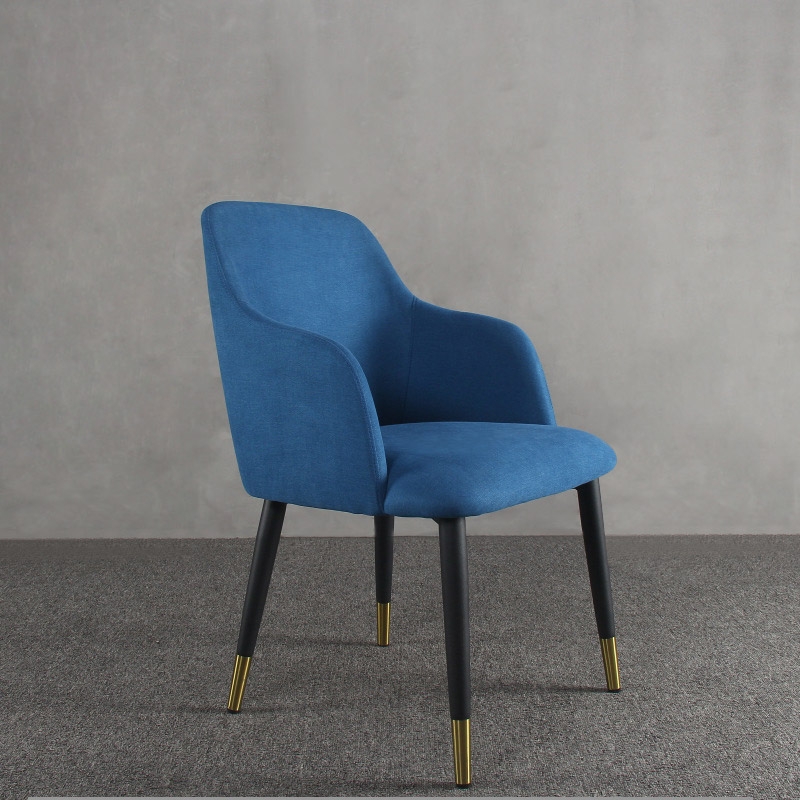 Modern Mid-Century Upholstered Blue Fabric  Dining Chair with Arms Set of 2 window image