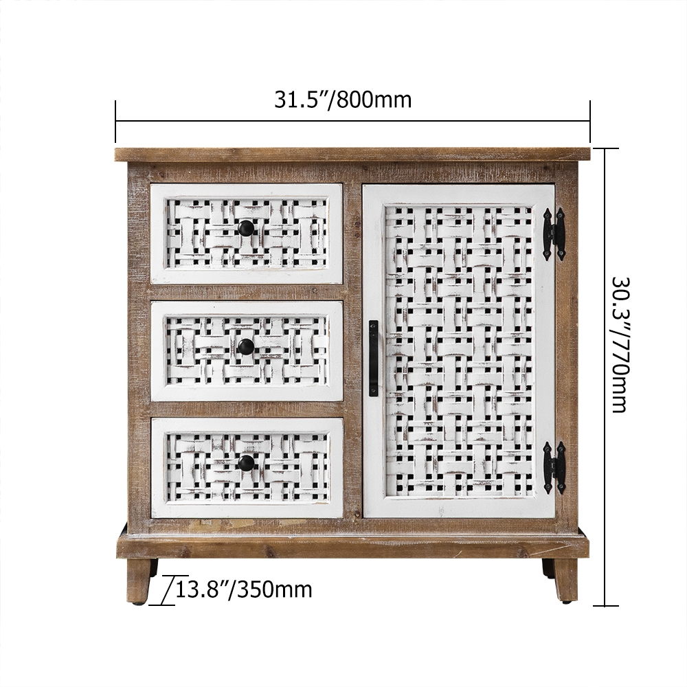 Cottage Distressed White Cabinet with Drawers & Doors window image