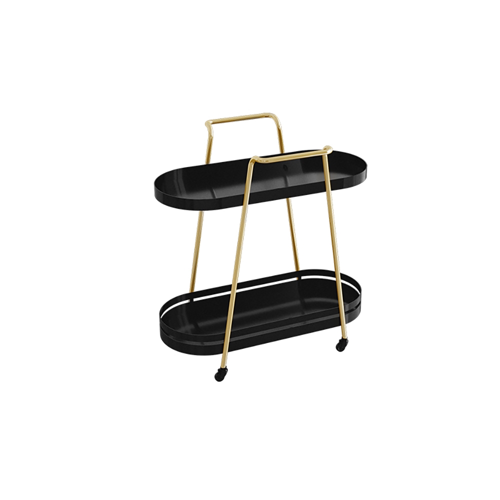 Modern Metal Shelving Freestanding with 2 Shelf & 4 Wheels End Table Black&Gold window image