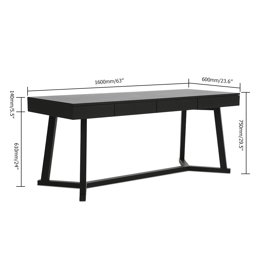 63" Black Rectangular Writing Desk Modern Computer Desk MDF window image