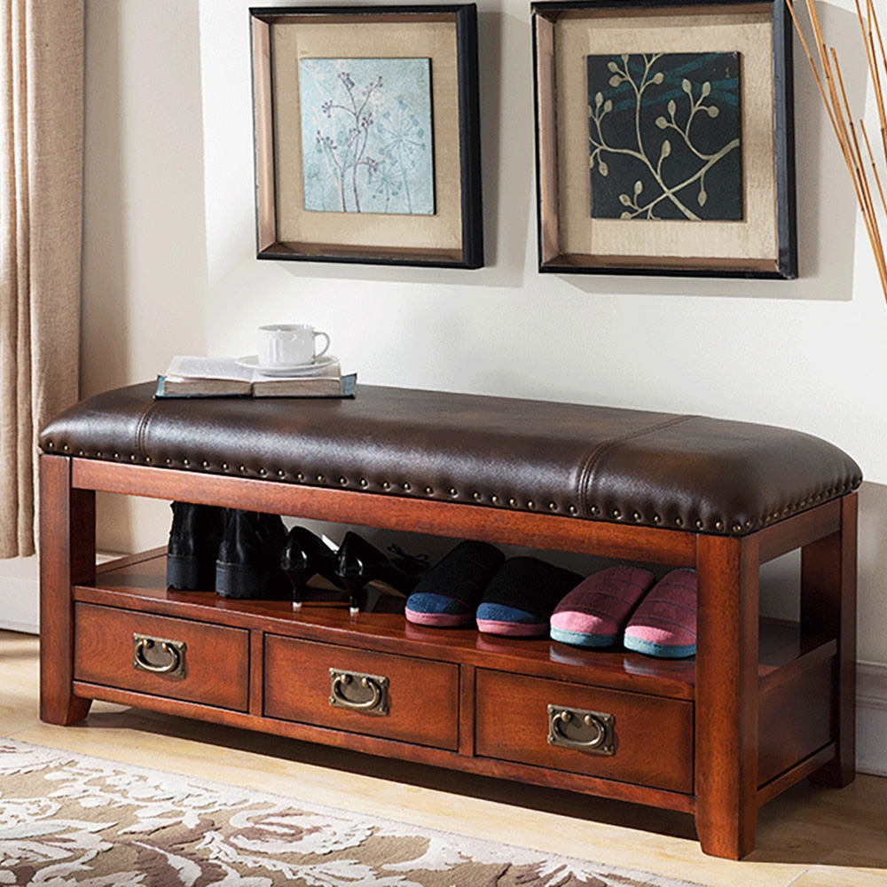 1140mm Modern Hallway Shoe Rack Storage Bench with 1 Shelf 3 Drawers window image