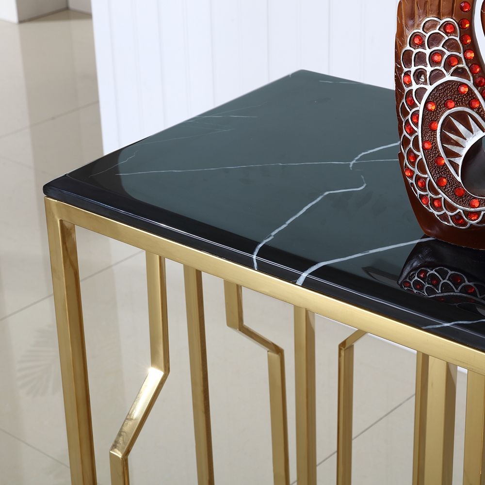 Modern Black Marble Console Table with Stainless Steel Frame window image
