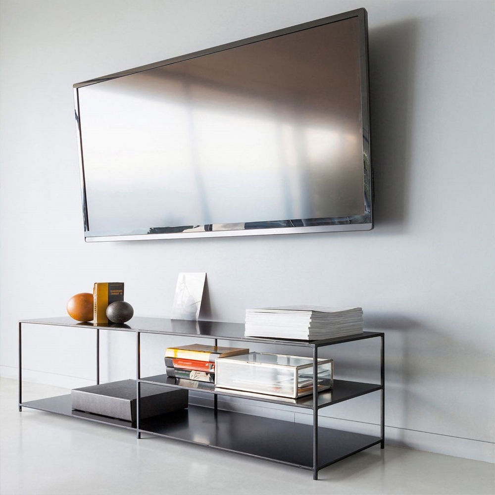 Nordic Black TV Stand Metal Frame with 1 Shelf for TVs up to 65" window image