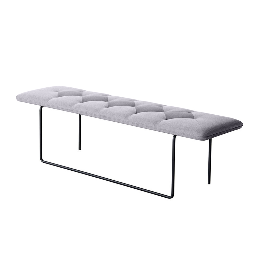 Gray Tufted Bench Upholstered Linen Bench for End of Bed window image