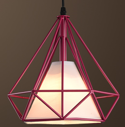 Pagoda Modern Plum Metal Geometric Framework Pendant Light with Fabric Shade Medium window image
