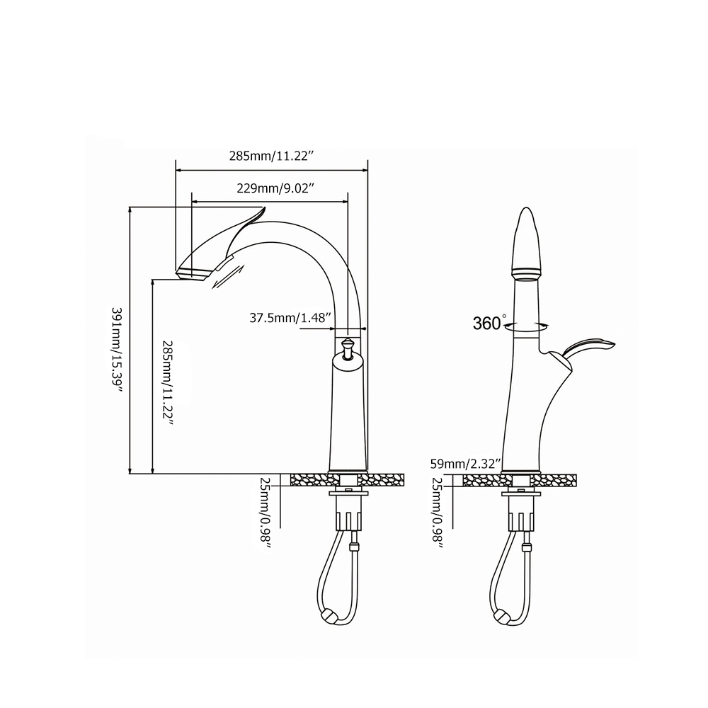 Mono Robinet de Cuisine Poignée Unique à Tirer vers Le Bas Robinet à Arc Élevé Chrome cUPC Certifié image de fenêtre