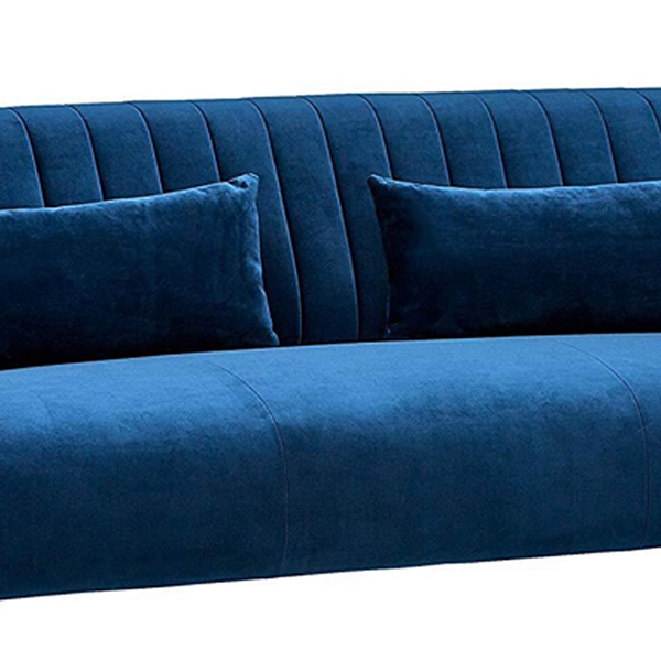 Mid Century Modern 75" Blue Velvet Upholstered 3 Seater Sofa in Gold window image