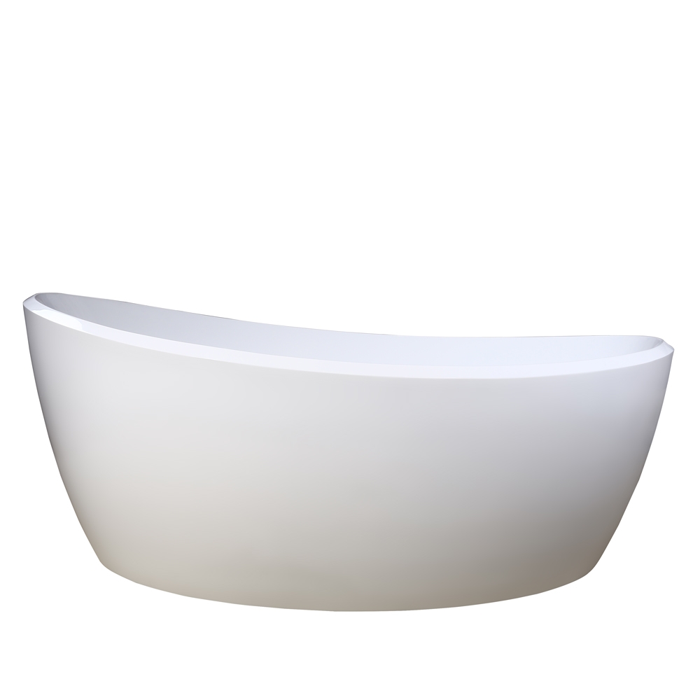 67" White Oval Freestanding Soaking Bathtub High Gloss Acrylic Reversible Drain & Overflow Chrome window image