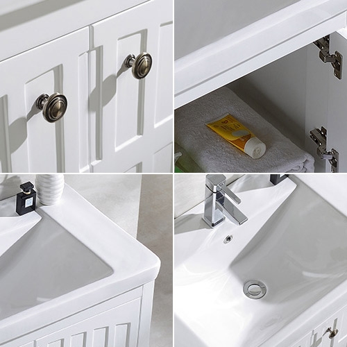 Modern White Bathroom Vanity Cabinet with Single Drop-In Sink Ceramic Top window image