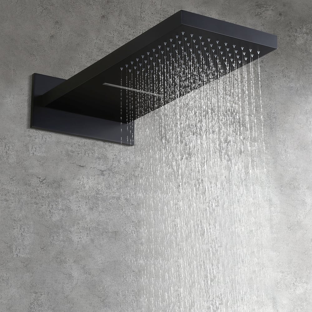Modern Minimalist Wall Mounted 2-Function Rainfall & Waterfall Shower Head Matte Black window image