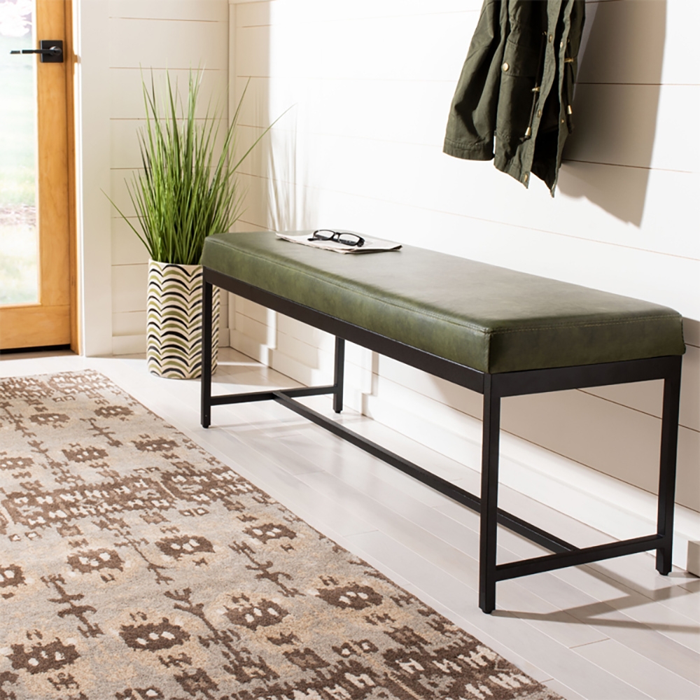 39.4'' Blackish Green Entryway Upholstered Bench with Faux Leather and Metal window image
