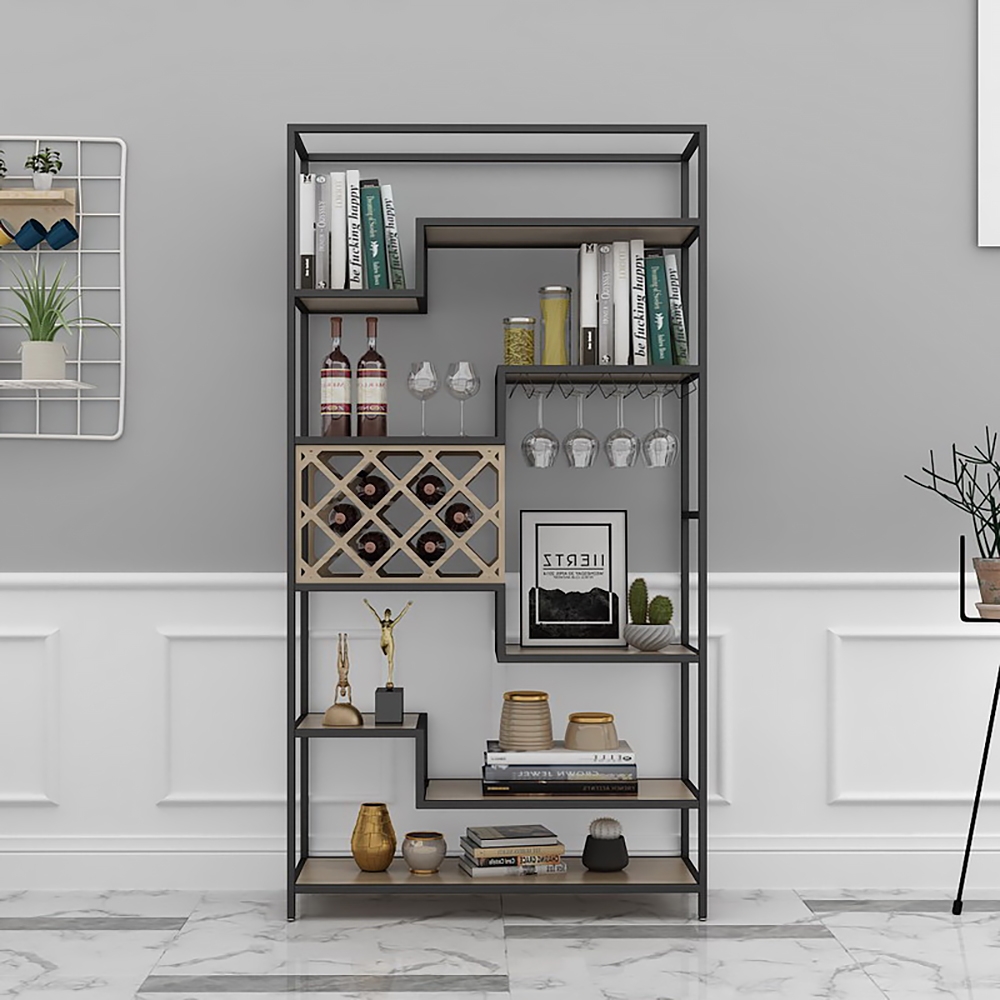 1200mm Modern Metal Shelving with Wine Rack&Wine Glass Rack window image