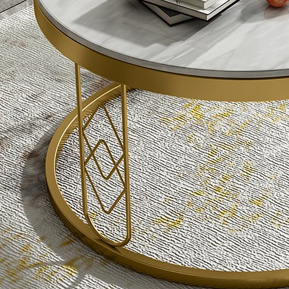 Modern Round Coffee Table with Marble Tabletop Metal Base in Gold window image