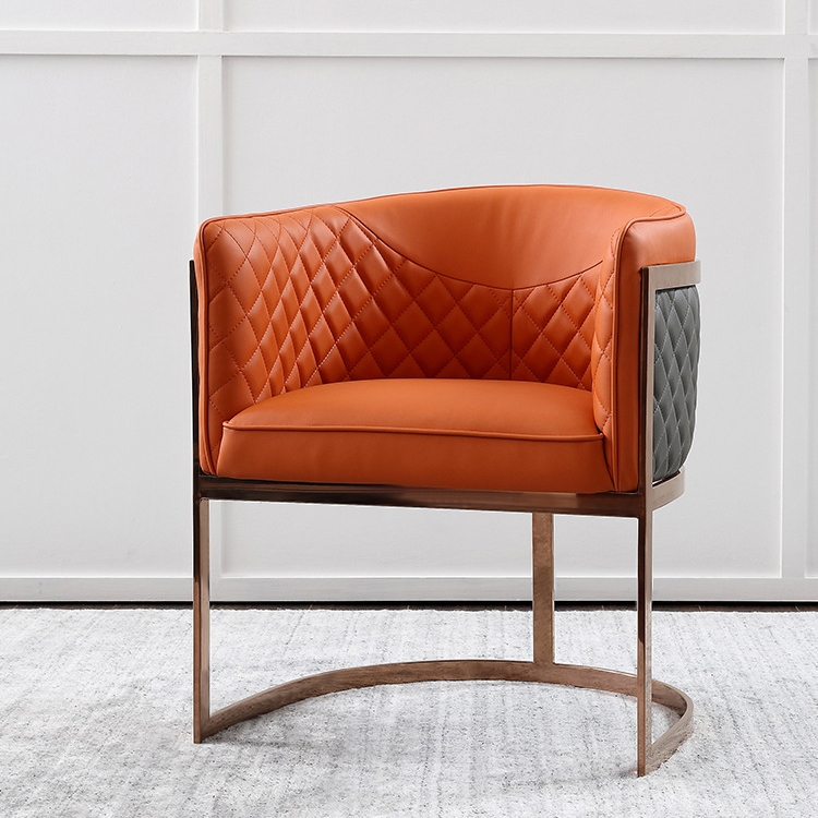 Club Chair Orange&Gray Faux Leather Barrel Chair Rose Gold Accent Chair Luxurious Chair window image