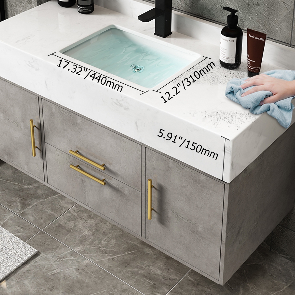 Modern 39" Grey Floating Bathroom Vanity Faux Marble Top Integral ...