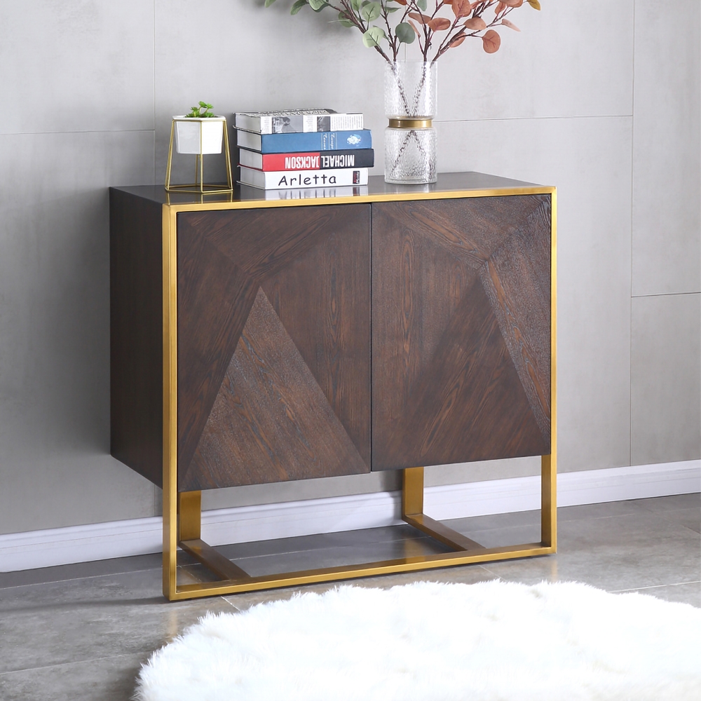Modern Brown Sideboard Buffet with Doors&Shelves Kitchen Cabinet Gold Finish in Small window image