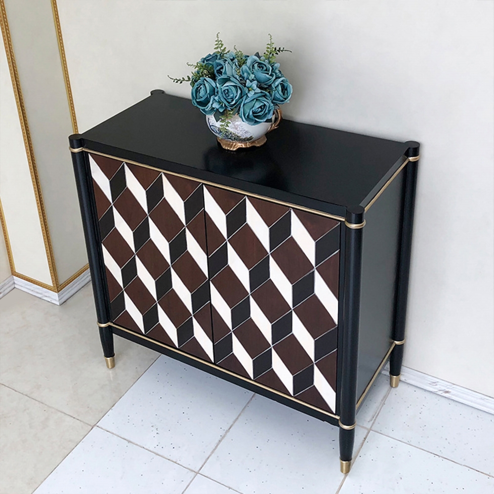 53" Nordic Black Sideboard Buffet Rectangular Cubic Patterns Surface Cabinet in Large window image