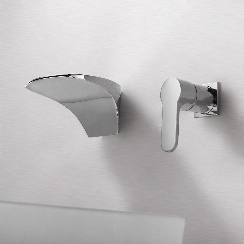 Modern LED Waterfall Wall Mounted 2-Hole Bathroom Basin Mixer Tap in Polished Chrome window image