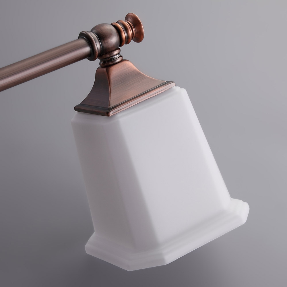 Retro Classic Antique Copper White Glass Square Shade 3-Light Indoor Lighting Bath Vanity Light window image