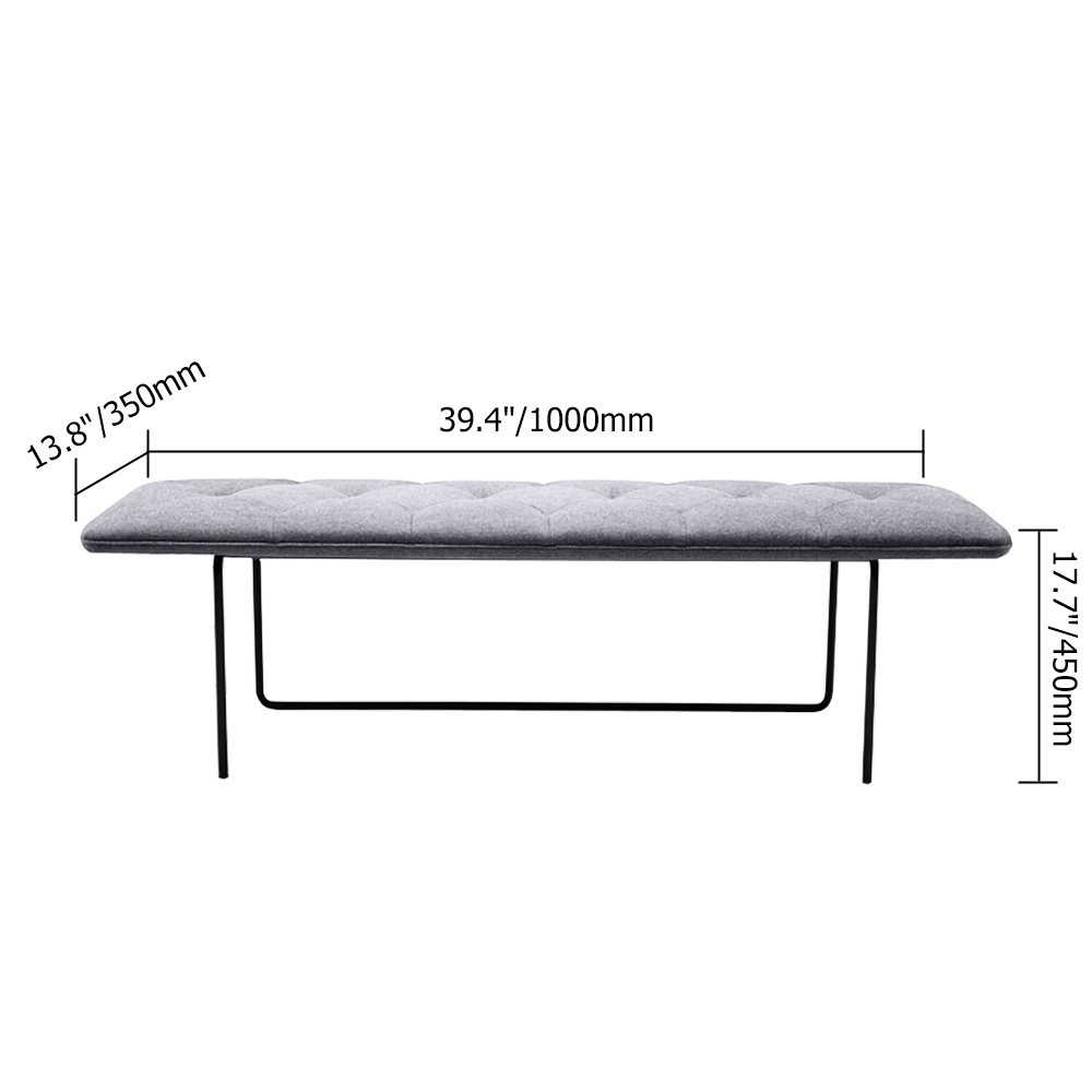 Gray Tufted Bench Upholstered Linen Bench for End of Bed window image