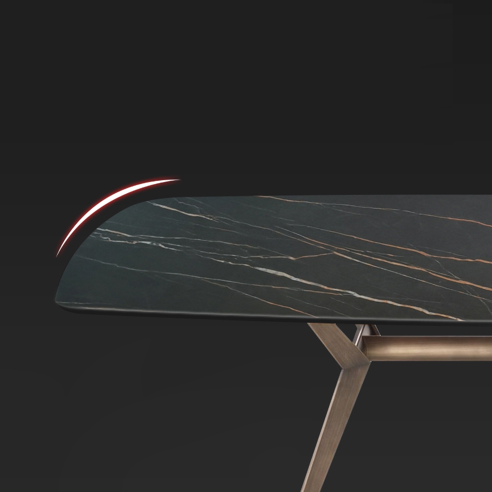 Table de Salle à Manger Moderne Rectangulaire en Faux Marbre Noir Base en Laiton Antique image de fenêtre