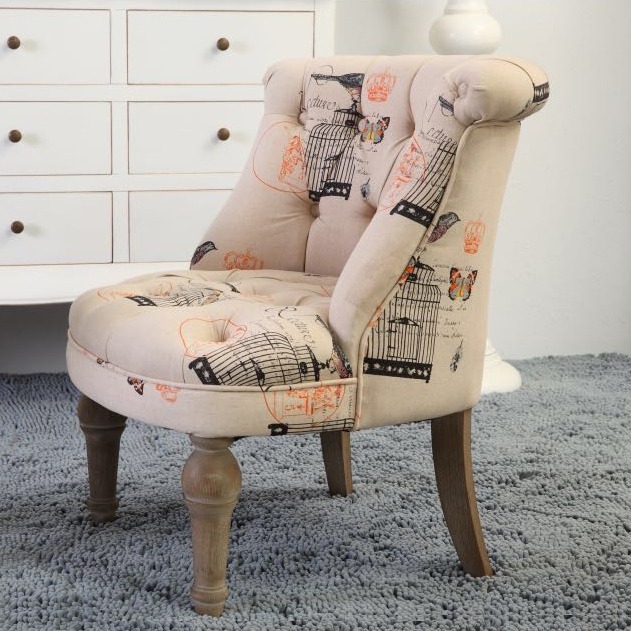 Vintage Linen Upholstered Accent Chair Button Tufted Slipper Chair window image