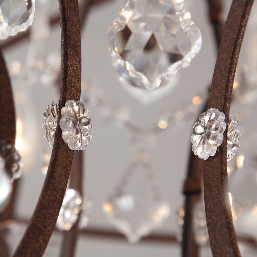 Industrial Loft 6 Lights Retro Clear Crystal Hanging Sphere Rust Metal Orb Chandelier window image