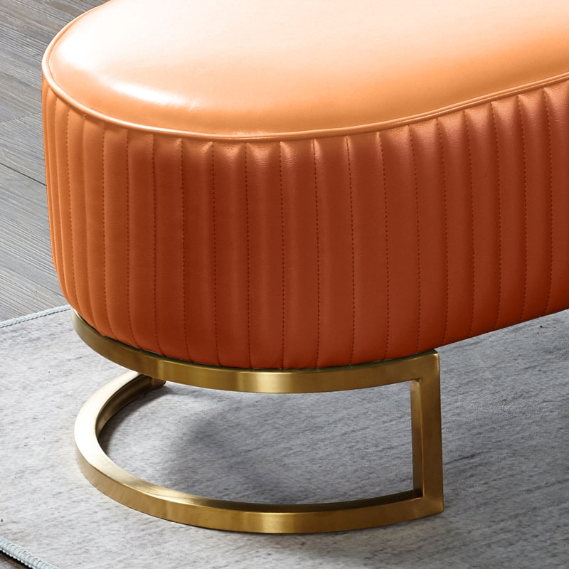 Modern Faux Leather Tan Upholstered Tufted Bench Gold Metal Bench Small window image