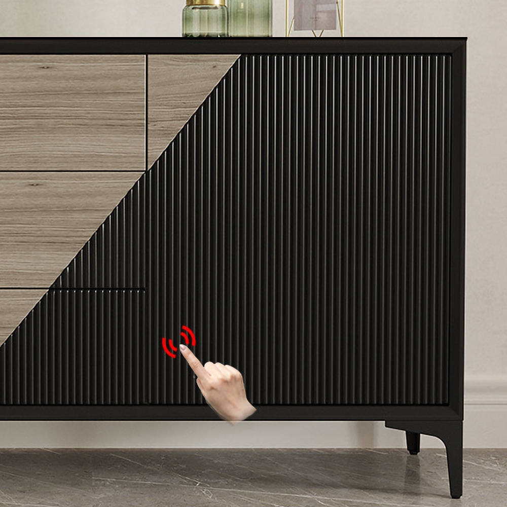 59" Black&Natural Modern Sideboard Buffet with Door&Drawers Sintered Stone Top window image