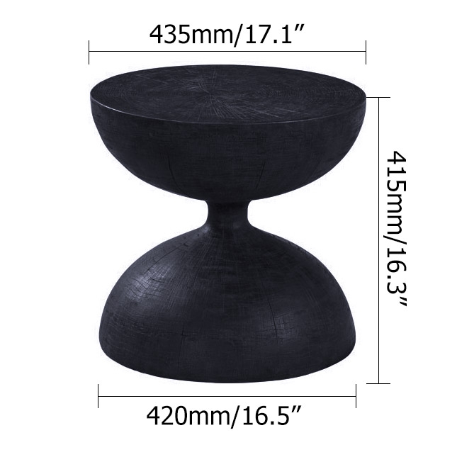 Modern Creative Round Drum Side Table Hourglass Accent Table in Black Fiberglass window image
