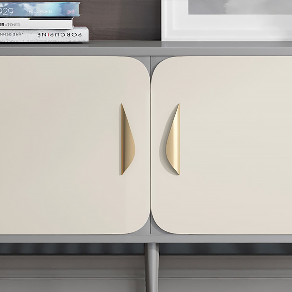 Modern White & Grey TV Stand Rectangle Media Stand TV Console with 4 Doors in Small window image