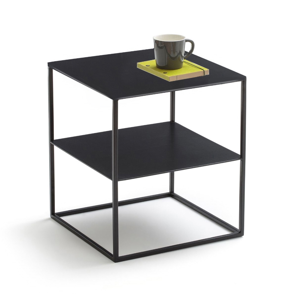 Modern 2-Tiered Black End Table with Storage Side Table Metal window image