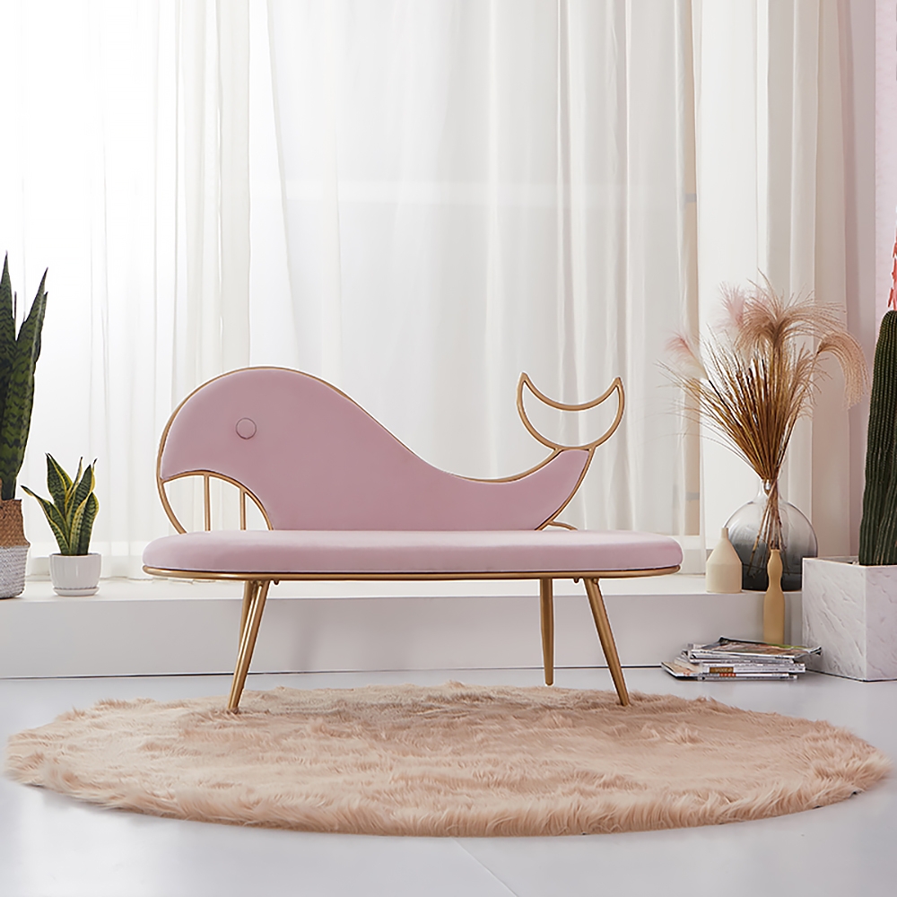 Bench Pink Whale Bench Velvet Upholstered Bench 1250mm in Gold Finsh window image
