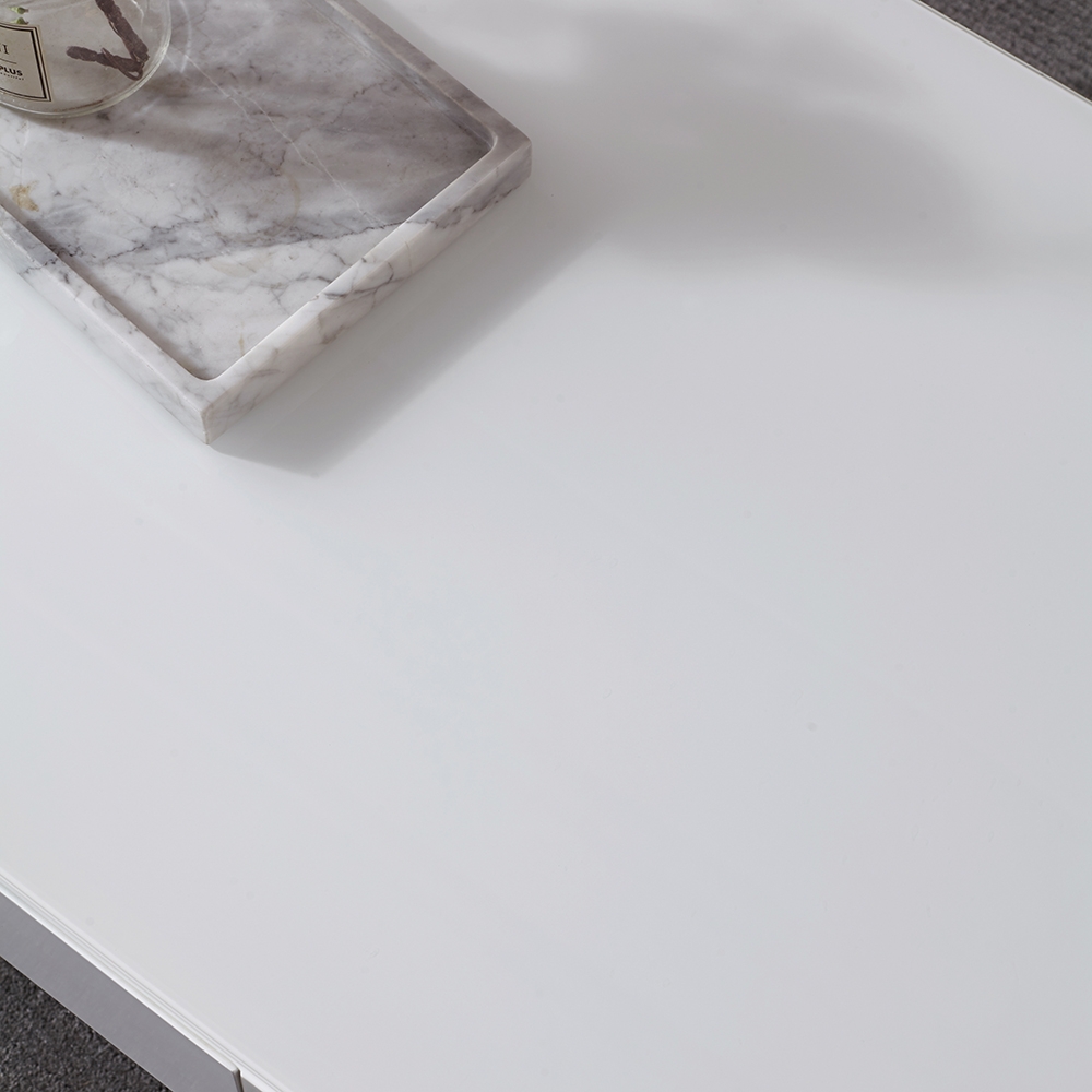 47.2" Modern White Coffee Table with Drawers Stainless Steel Legs window image