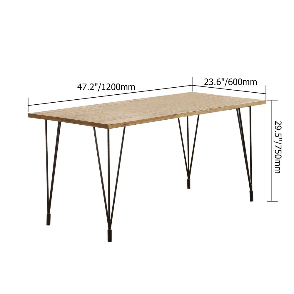 47.2" Rustic Rectangular Writing Desk Pine Wood Metal Legs Office Desk window image