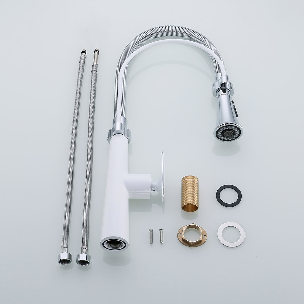 1-Handle Pull Down Kitchen Tap Dual Spray in Matte White & Chrome｜Homary UK