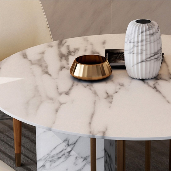 Modern Luxury 59" Round Dining Table with Faux Marble Top & Metal Base Large in Brushed Gold window image