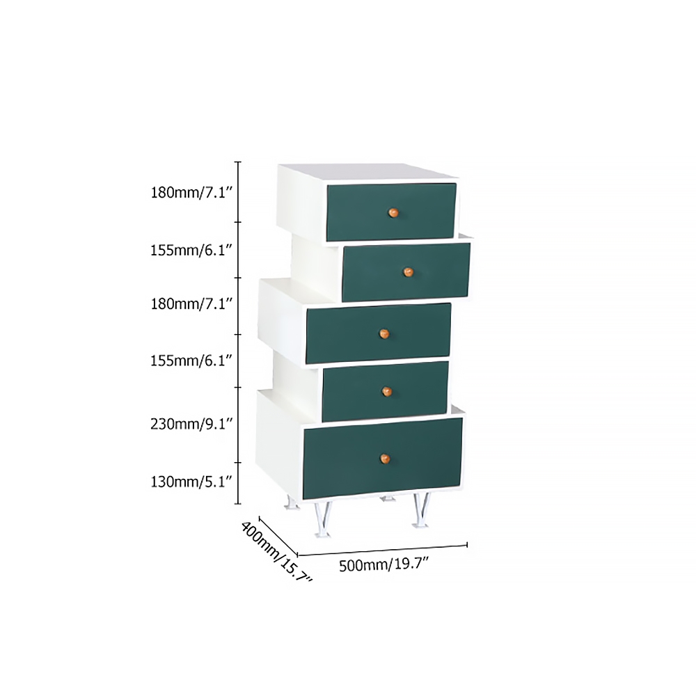 Modern Cabinet 5 Drawers Wood Cabinet Geometrical Cabinet Accent Cabinet-White window image
