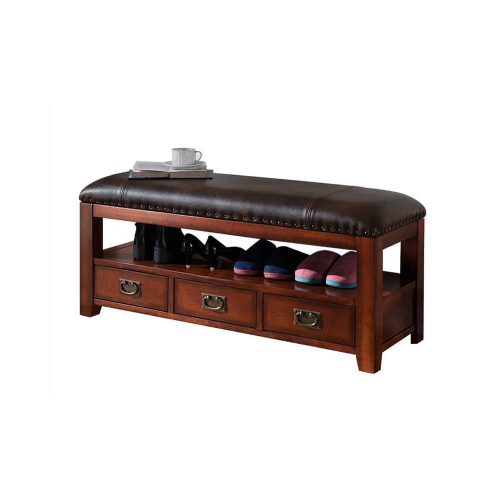 1140mm Modern Hallway Shoe Rack Storage Bench with 1 Shelf 3 Drawers window image