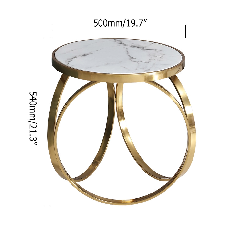 Marble End Table Modern Faux Marble Round Side Table Gold Stainless Steel window image