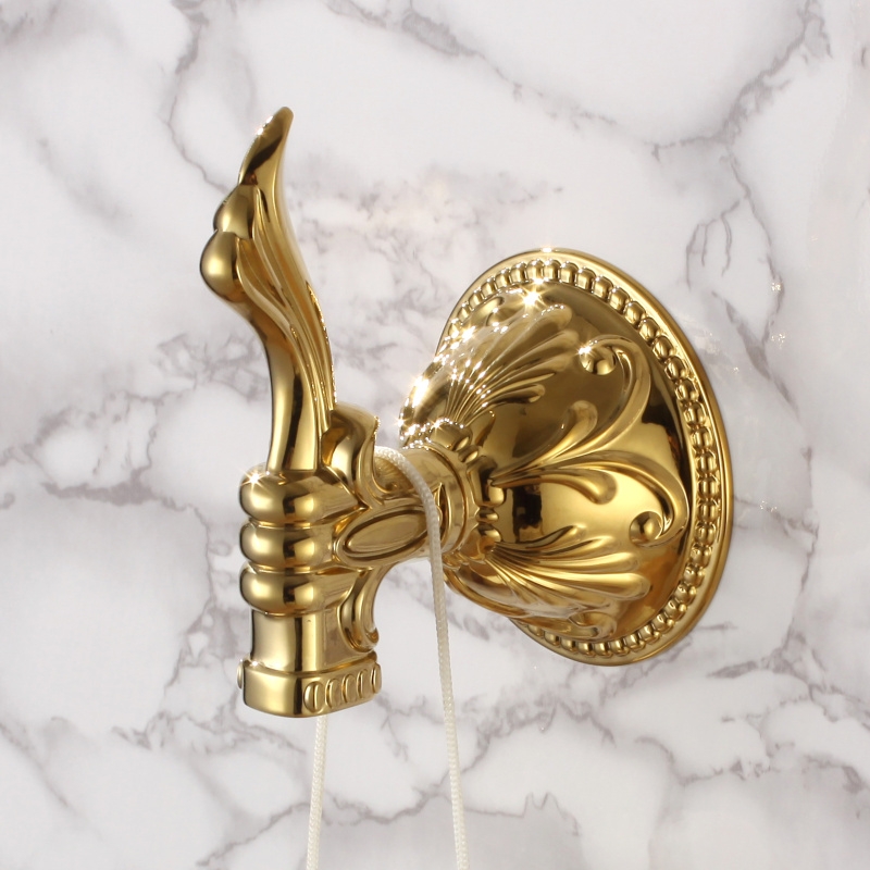 Atre Luxurious Gold Classical Carved Single Wall Mounted Robe Hook for Bathroom window image